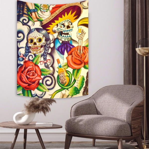 Colorful Skull Hippie - 145*130cm - Printed Tapestry