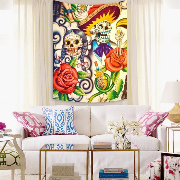 Colorful Skull Hippie - 145*130cm - Printed Tapestry