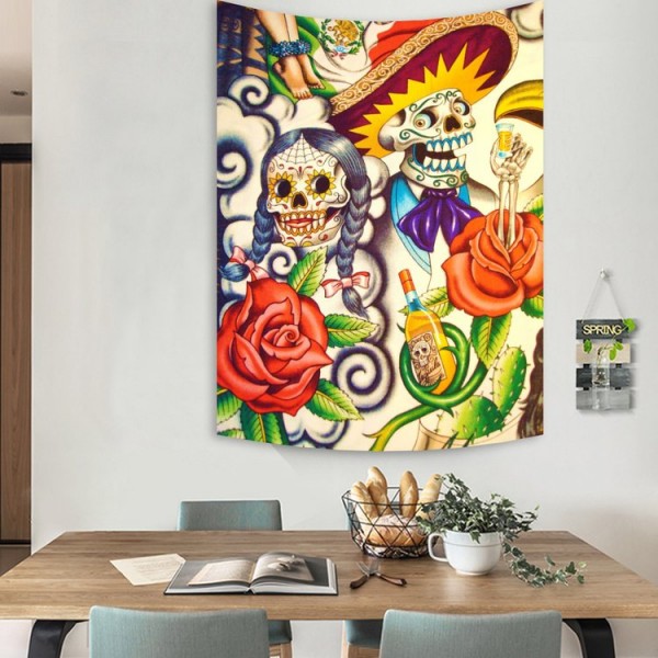 Colorful Skull Hippie - 145*130cm - Printed Tapestry