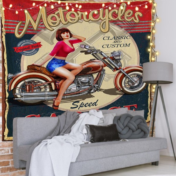 Motorcycles Lady - 100*75cm - Printed Tapestry