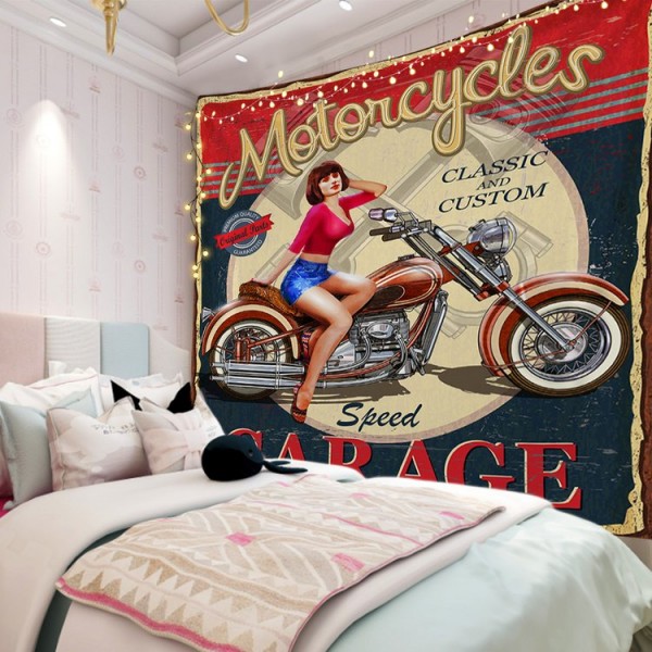 Motorcycles Lady - 100*75cm - Printed Tapestry