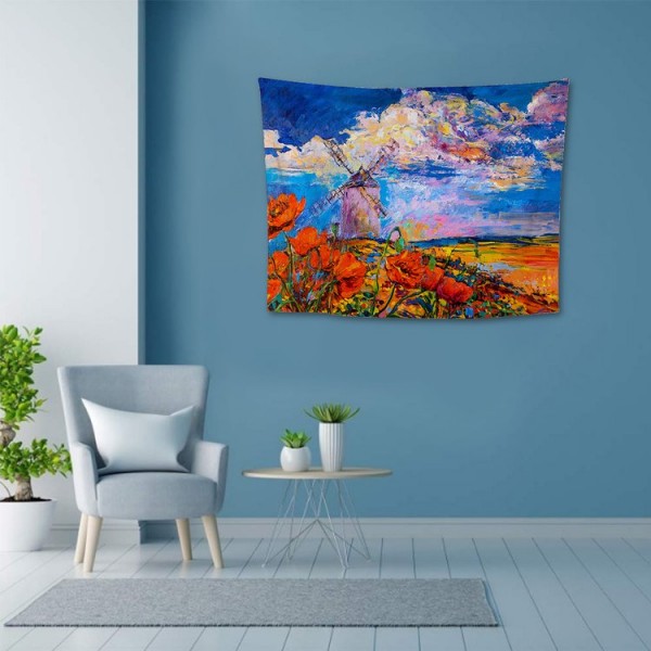 Windmill Flower Field - 100*75cm - Printed Tapestry