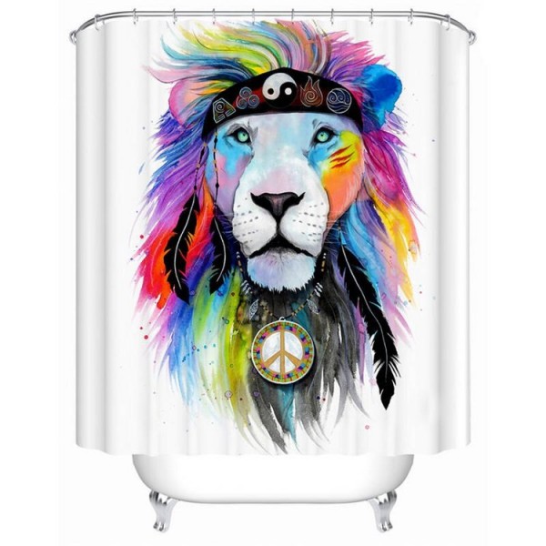 Hippy Lion - Print Shower Curtain