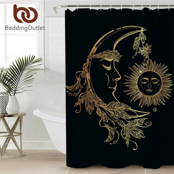 Gold Moon Accompanys Sun - Print Shower Curtain