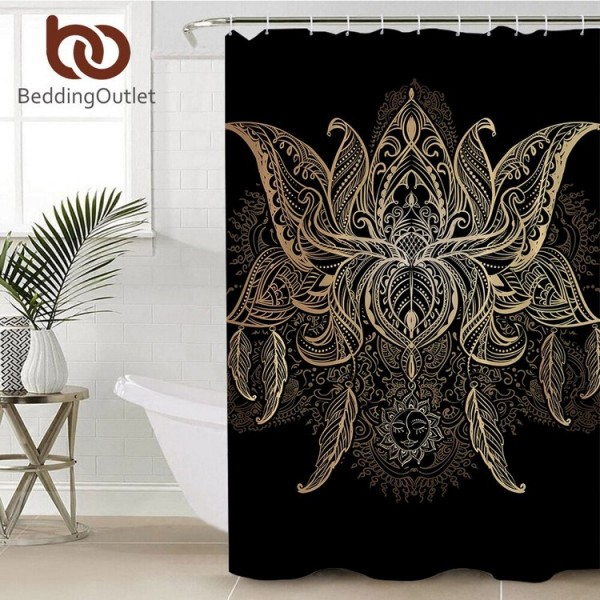 Golden Lotus - Print Shower Curtain