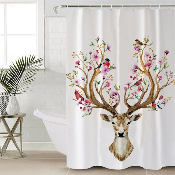 Elk Floral Moose - Print Shower Curtain