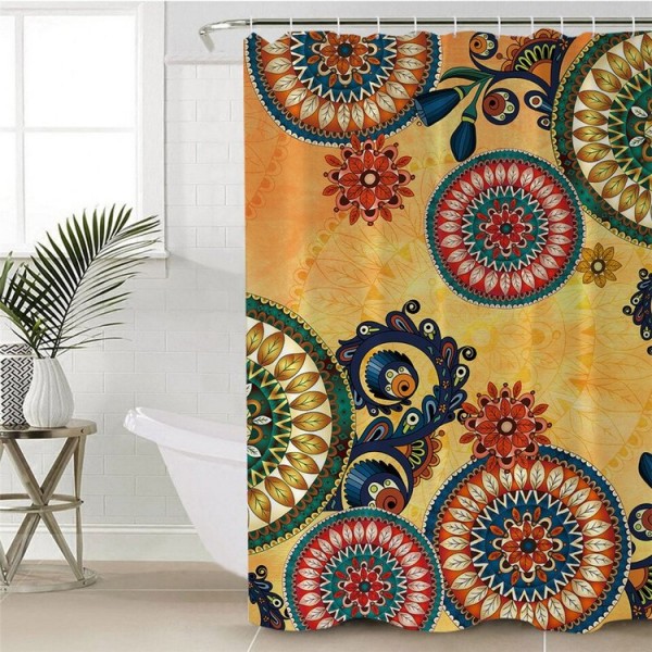 Polyester Mandala Flowers - Print Shower Curtain