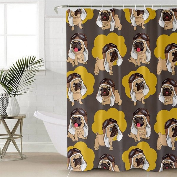 Hippie Pug - Print Shower Curtain