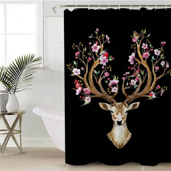 Elk Floral Moose - Print Shower Curtain