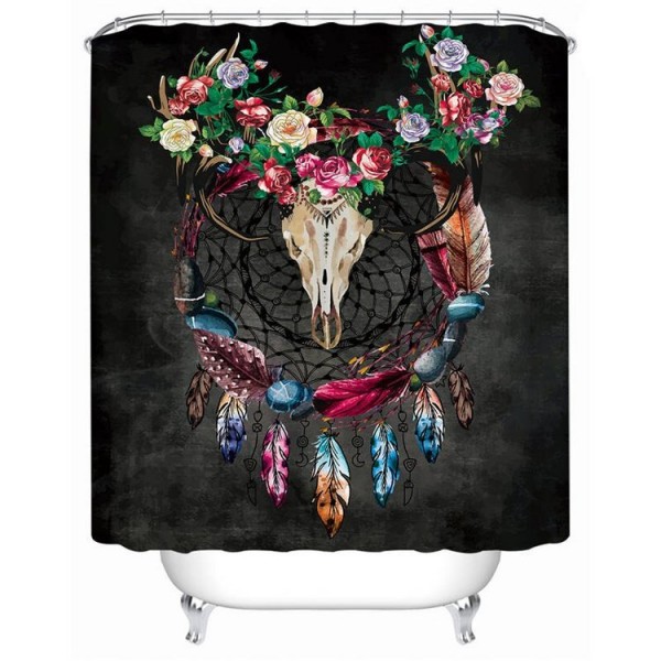 Skull Feathers - Print Shower Curtain
