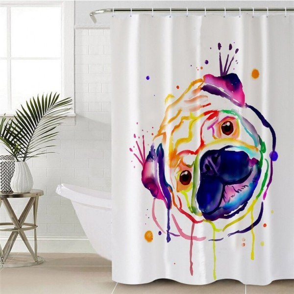 Hippie Pug - Print Shower Curtain