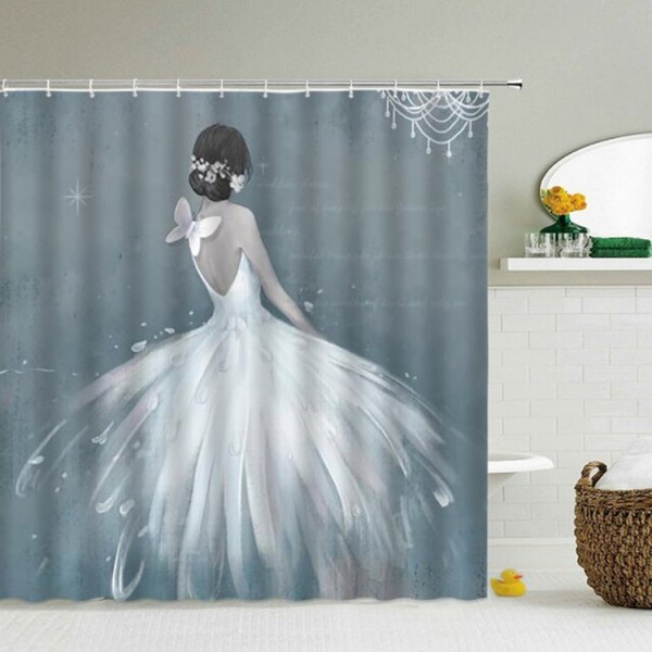 White Dress Girl - Print Shower Curtain
