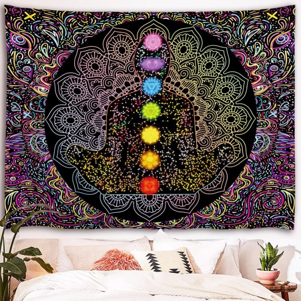 Meditation - UV Reactive Tapestry with Wall Hanging Accessories