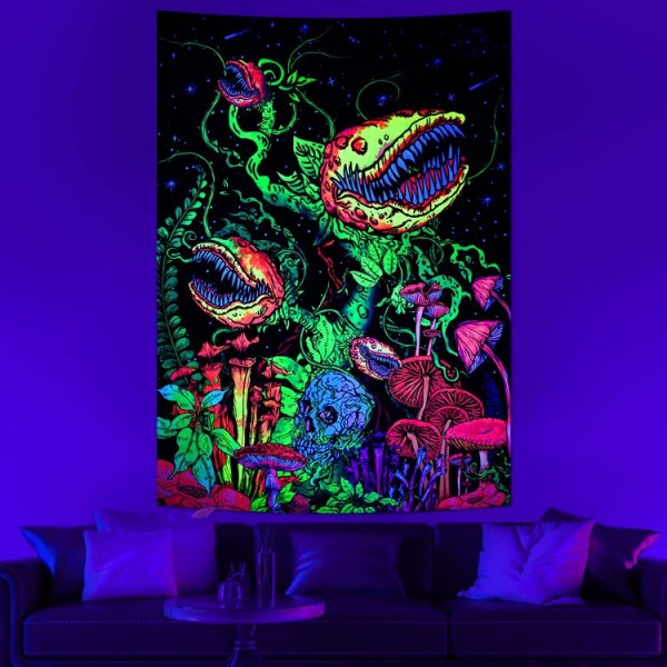 Skull - UV Reactive Tapestry with Wall Hanging Accessories