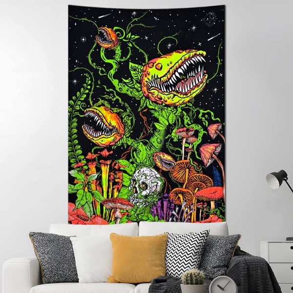 Skull - UV Reactive Tapestry with Wall Hanging Accessories