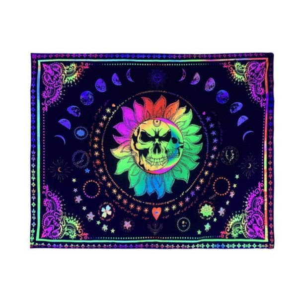 Skull Moon - UV Reactive Tapestry with Wall Hanging Accessories