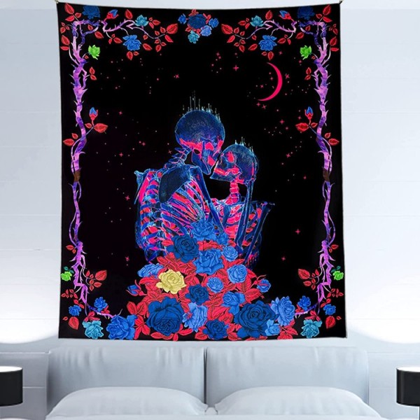 Skull - UV Reactive Tapestry with Wall Hanging Accessories
