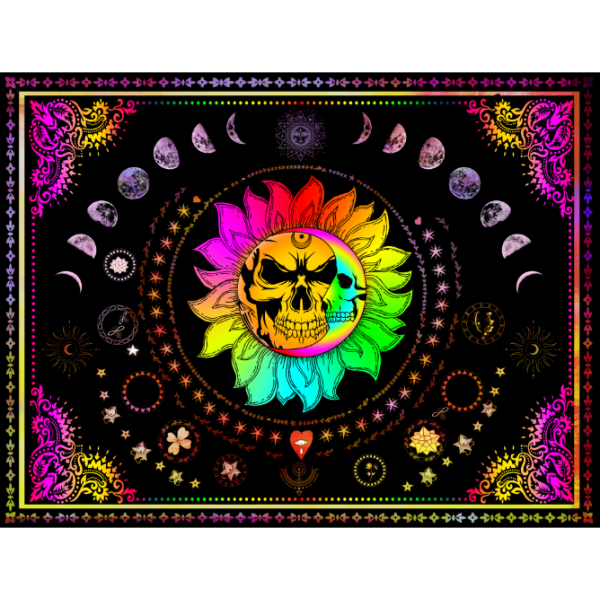 Skull Moon - UV Reactive Tapestry with Wall Hanging Accessories