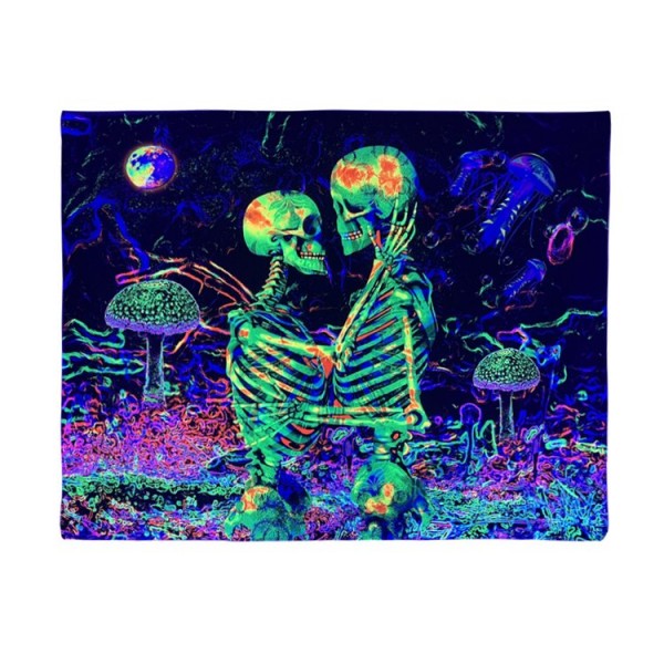Skull - UV Reactive Tapestry with Wall Hanging Accessories