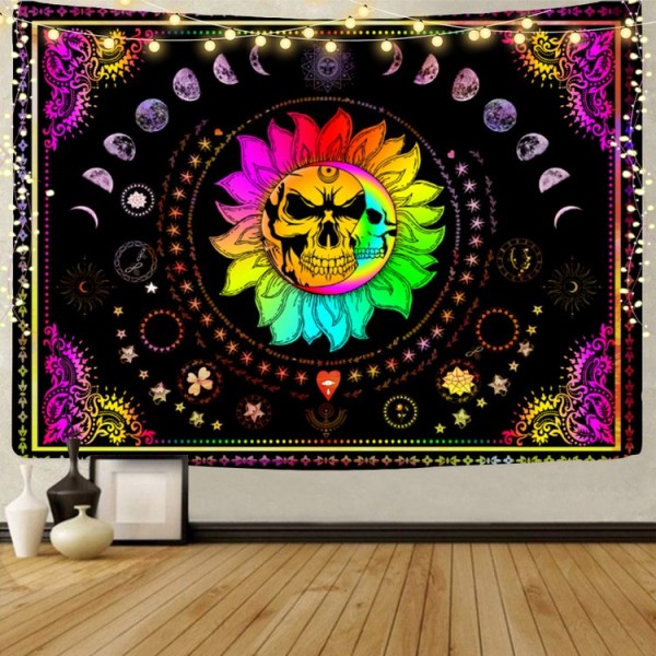 Skull Moon - UV Reactive Tapestry with Wall Hanging Accessories