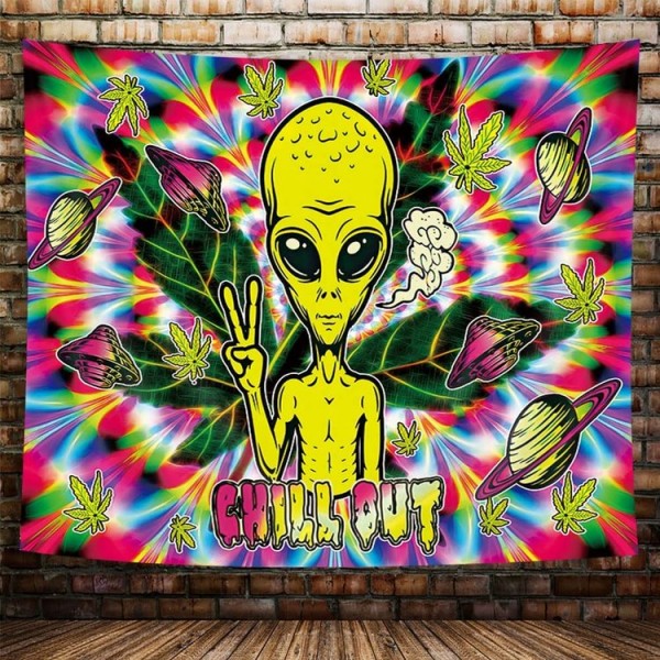 Psychedelic Weed - UV Reactive Tapestry with Wall Hanging Accessories