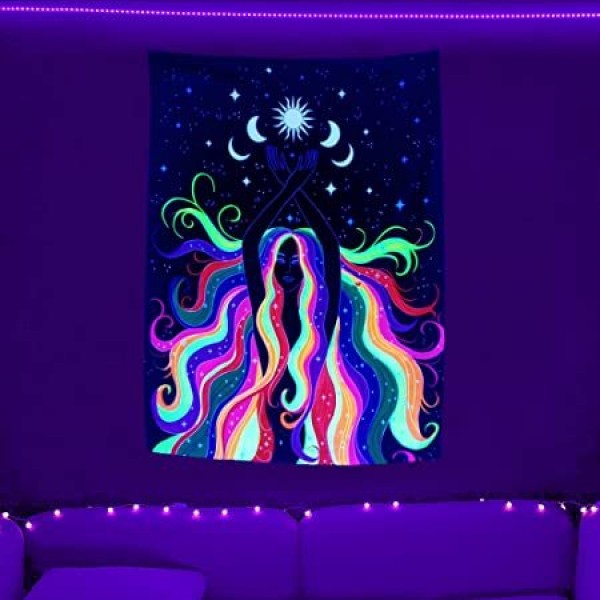 Woman - UV Reactive Tapestry with Wall Hanging Accessories