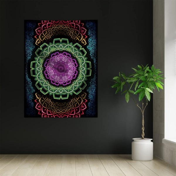 Mandala - UV Reactive Tapestry with Wall Hanging Accessories