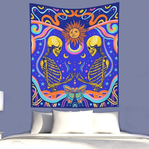 Skull - UV Reactive Tapestry with Wall Hanging Accessories