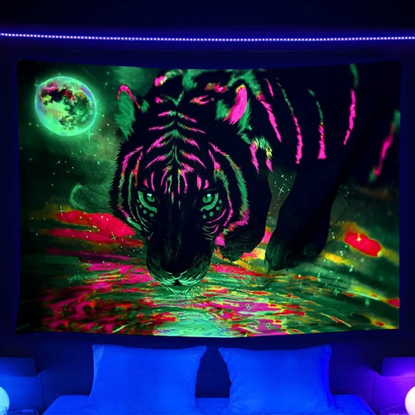Tiger - UV Reactive Tapestry with Wall Hanging Accessories