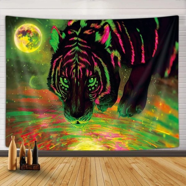 Tiger - UV Reactive Tapestry with Wall Hanging Accessories
