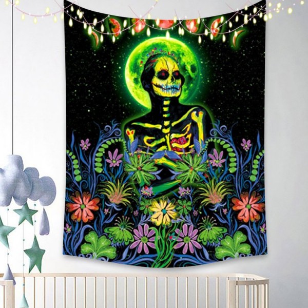 Skull - UV Reactive Tapestry with Wall Hanging Accessories