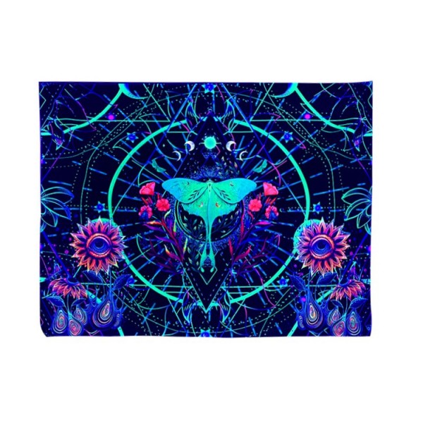 Psychedelic Flower - UV Reactive Tapestry with Wall Hanging Accessories