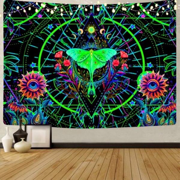 Psychedelic Flower - UV Reactive Tapestry with Wall Hanging Accessories