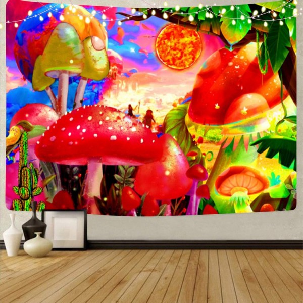 Mushroom - UV Reactive Tapestry with Wall Hanging Accessories
