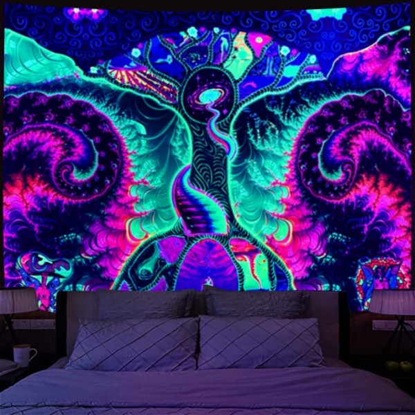 Psychedelic - UV Reactive Tapestry with Wall Hanging Accessories