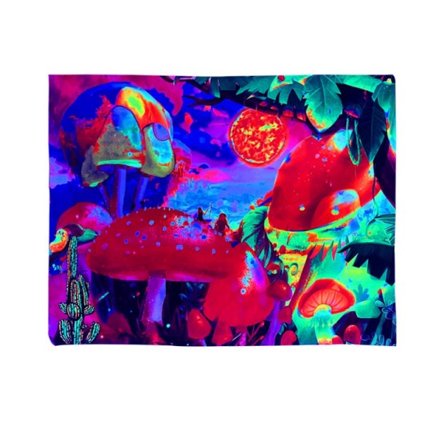 Mushroom - UV Reactive Tapestry with Wall Hanging Accessories