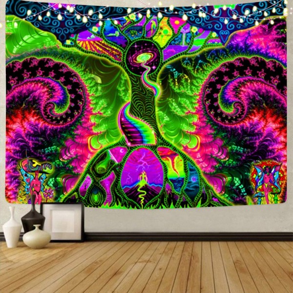 Psychedelic - UV Reactive Tapestry with Wall Hanging Accessories