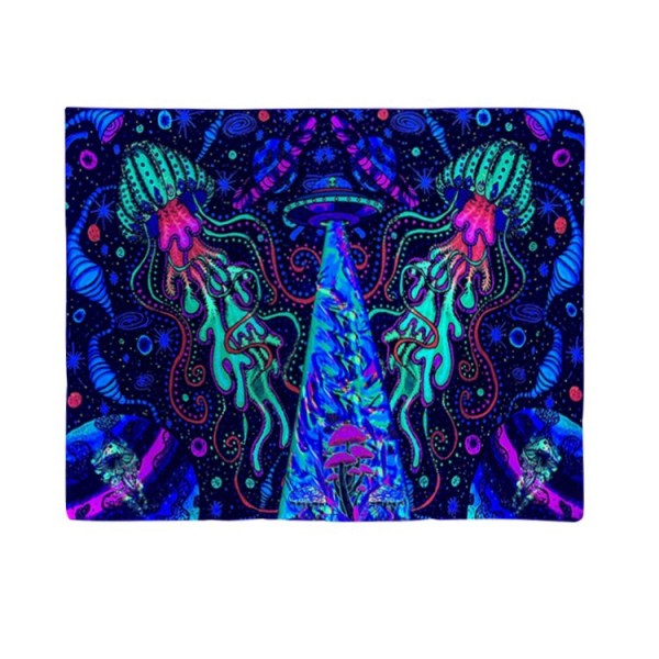 Psychedelic Alien - UV Reactive Tapestry with Wall Hanging Accessories