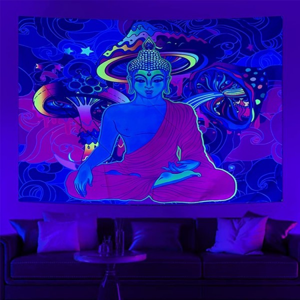 Buddha - UV Reactive Tapestry with Wall Hanging Accessories