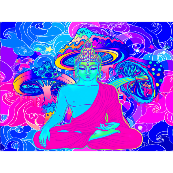 Buddha - UV Reactive Tapestry with Wall Hanging Accessories