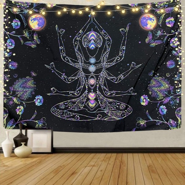 Chakra - UV Reactive Tapestry with Wall Hanging Accessories