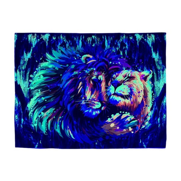 Lion - UV Reactive Tapestry with Wall Hanging Accessories