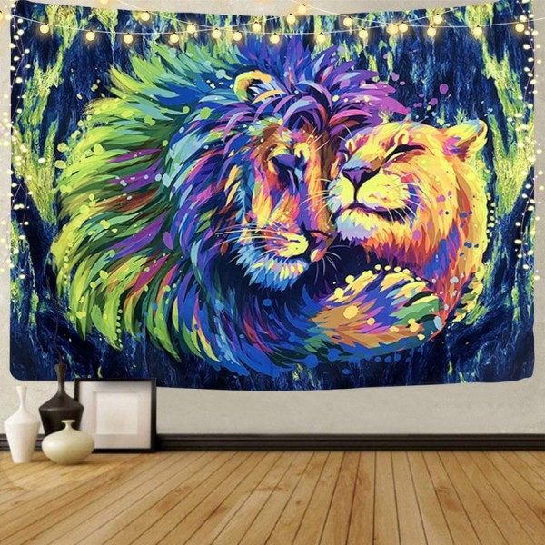 Lion - UV Reactive Tapestry with Wall Hanging Accessories