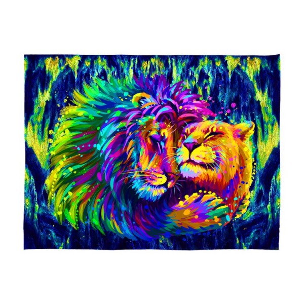 Lion - UV Reactive Tapestry with Wall Hanging Accessories