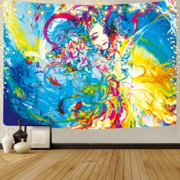 Psychedelic Girl - UV Reactive Tapestry with Wall Hanging Accessories