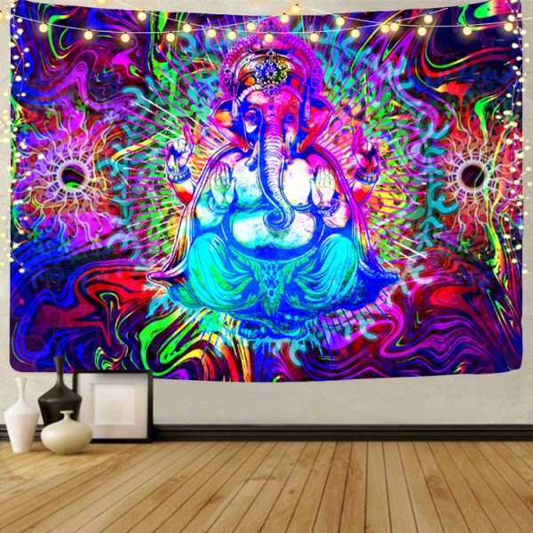 Elephant Buddha - UV Reactive Tapestry with Wall Hanging Accessories