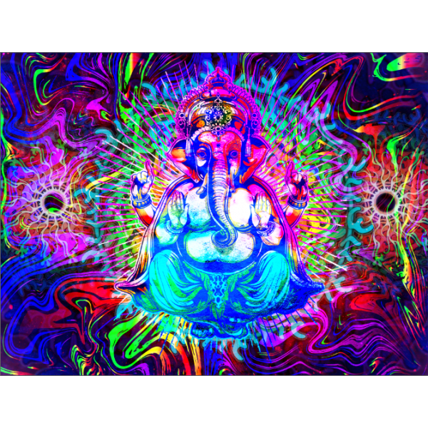 Elephant Buddha - UV Reactive Tapestry with Wall Hanging Accessories
