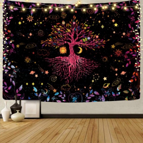 Psychedelic Tree - UV Reactive Tapestry with Wall Hanging Accessories