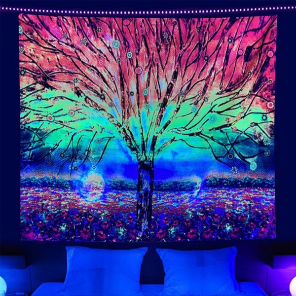Tree - UV Reactive Tapestry with Wall Hanging Accessories