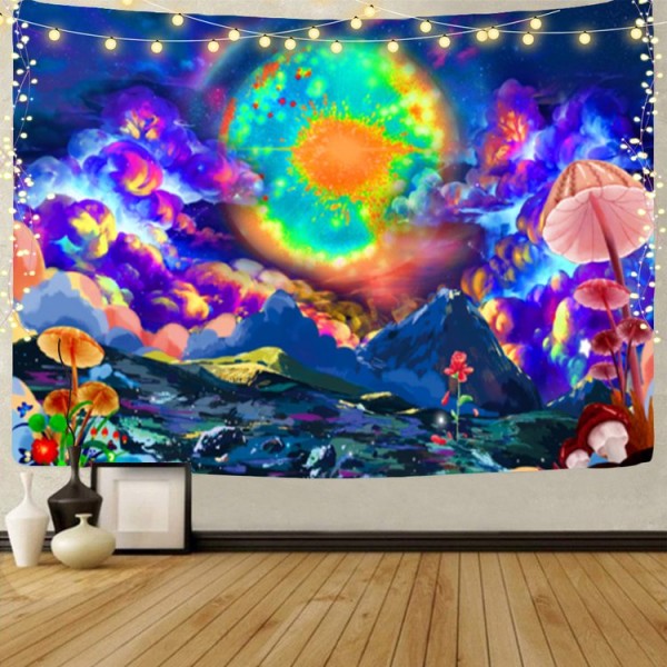 Psychedelic Galaxy - UV Reactive Tapestry with Wall Hanging Accessories